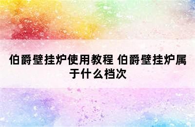 伯爵壁挂炉使用教程 伯爵壁挂炉属于什么档次